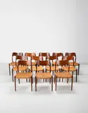 Niels Otto Møller, Set of 12 dining chairs, model no. 71, designed 1951, Brazilian rosewood-veneered wood, cane