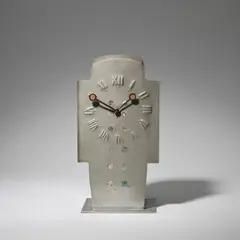 Archibald Knox, 'Tudric' mantel clock, model 097, circa 1902, Pewter, abalone