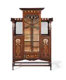 'Lily' design inlaid mahogany display cabinet by Shapland & Petter of Barnstaple, circa 1900, 'Lily' design inlaid mahogany display cabinet, circa 1900, sold Jun 2023