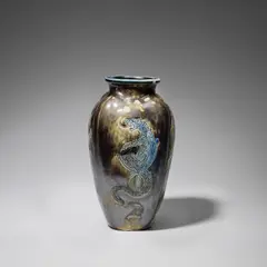 Clement Martin, Four-sided 'Dragon' vase, 1937, Stoneware with black lustre glaze