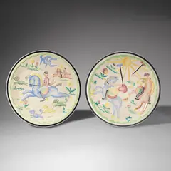 Viktor Schreckengost, 'The Hunt' and 'Polo' wall plates, early 1900s, Glazed earthenware
