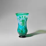 Daum, Vase, circa 1903, Martelé and fire-polished cameo glass vase, the opalescent body overlaid with green and acid-etched with flowers