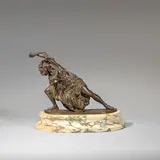 Claire Jeanne Roberte Colinet, 'Dance of Carthage', circa 1920, Patinated bronze, modelled with a bare-breasted woman dancing with a snake entwined around her arms, marble base