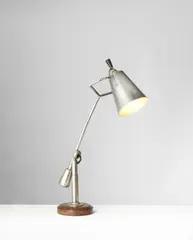 Adjustable table lamp, model no. EB 28, designed 1925 by Édouard-Wilfred Buquet, Nickel plated-brass, aluminium, walnut, painted wood, sold Apr 2023