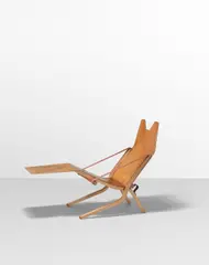 Ernest Race, Folding 'Neptune' deck chair, designed for P. & O., Orient Line, circa 1953, Beech-veneered plywood, laminated beech, nylon webbing, brass