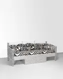 Charles Jencks, Unique daybed with drawers, designed for the Cosmic House, London, circa 1997-1998, Painted wood, fabric cushions