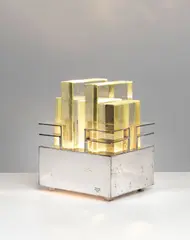Maison Desny, Table lamp, circa 1930, Nickel-plated metal, glass