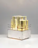 Maison Desny, Table lamp, circa 1930, Nickel-plated metal, glass