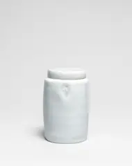 Lidded jar by Edmund de Waal, circa 1995, Porcelain, pale blue celadon glaze, sold Apr 2023