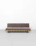Untitled by T. H. Robsjohn-Gibbings, Walnut, fabric upholstery, original canvas webbing, offered Apr 2023