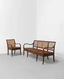 Frits Henningsen, Untitled, 2591, Mahogany, cane, leather upholstery, brass nail heads