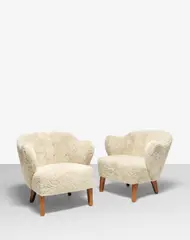 Flemming Lassen, Pair of armchairs, designed 1940, Wool upholstery, birch