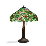 Handel, Apple Blossom Table Lamp, leaded glass, patinated metal, shade tag stamped 'HANDEL', base stamped 'HANDEL'