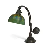 Tiffany Studios, Counterbalance Desk Lamp, damascene glass, patinated bronze, shade engraved 'L