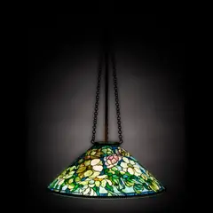 Tiffany Studios, Peony Hanging Shade, leaded glass, patinated bronze, interior of shade stamped 'TIFFANY STUDIOS NEW YORK 603-18'