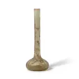 Émile Gallé, Tall Stick Neck Vase, enameled and gilt decorated glass with butterfly decoration, etched 'Émile Gallé fecit' with floral embellishment on underside