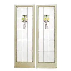George Washington Maher, Pair of Hollyhock Doors, from the Charles Hosmer Morse residence, Glencoe, Illinois, leaded glass, wood