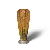 Tall Winter Landscape Vase by Cristallerie Daum, acid-etched and enameled glass, signed 'Daum Nancy' with Cross of Lorraine on underside, sold Oct 2023