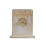 René Lalique, Quatre Perruches Clock, frosted glass with sepia patina, molded signature 'R LALIQUE', with Henri Ditisheim movement