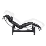 LC4 Chaise Longue by Le Corbusier, Charlotte Perriand & Pierre Jeanneret, for Cassina, chromed metal, enameled metal, leather, stamped 'LC4 No, sold Oct 2023