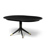 Melchiorre Bega, Dining Suite, comprising an extending dining table and two extension leaves and a set of eight dining chairs, lacquered walnut, brass, upholstery