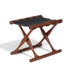 Poul Hundevad, Guldhoj Stool, teak, leather, with descriptive label on underside