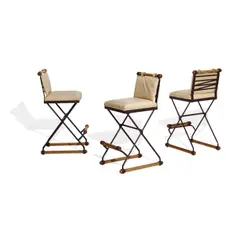 Cleo Baldon, Three Bar Stools, for Terra, faux ostrich upholstery, powder-coated metal, oak