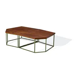 Alma Allen, Two Part Coffee Table, claro walnut, powder coated steel, both parts branded 'AA'