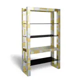 Paul Evans, Cityscape Bookcase, Paul Evans for Directional, brass, chrome-plated steel, tinted glass