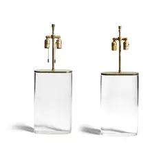 Karl Springer, Pair of Oval Table Lamps, acrylic, brass