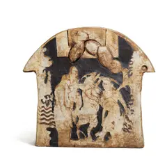 Untitled (Vessel with Figures and Movable Cloud) by Viola Frey, glazed, incised and painted ceramic, sold Oct 2023