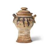 Viola Frey, Tall Pot with Lid (Figures), glazed and incised ceramic