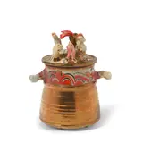 Viola Frey, Pot with Lid (Animals and Nude), glazed earthenware, signed 'FREY' on underside