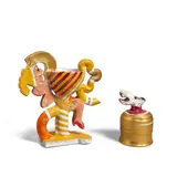 Viola Frey, Woman Goblet and Gold Upside Down Dog Cup, glazed earthenware with gold luster