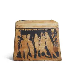 Untitled (Rectangular Pot With Figures) by Viola Frey, glazed, painted and incised ceramic, sold Oct 2023