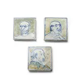 Magdalena Frimkess, Set of Three Portrait Tiles, glazed stoneware, two signed 'Magda' and one signed 'Magdal' on the reverse