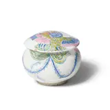 Untitled (Lidded Pot with Bird of Paradise Decoration) by Michael and Magdalena Frimkess, glazed ceramic, sold Oct 2023