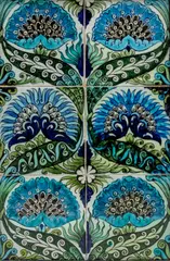 Six-Tile 'Mongolian' Panel by William De Morgan, depicting a stylized flower in continuous design, glazed earthenware, framed, sold Dec 2023