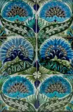 Six-Tile 'Mongolian' Panel by William De Morgan, depicting a stylized flower in continuous design, glazed earthenware, framed, sold Dec 2023