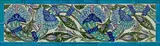 William De Morgan, Four-Tile 'India Frieze' Panel, painted with a continuous leafy floral branch, glazed earthenware, surrounded by border tiles, framed