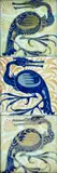 Important Three-Tile 'Long-Clawed Bird' Panel by William De Morgan, each depicting a stylized bird decorated in triple lustre, glazed earthenware, framed, sold Dec 2023