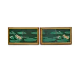 Pair of Two-Tile 'Lily Pad' Panels by Grueby Faience Company, decorated with white waterlilies and green lily pads, glazed earthenware, impressed marks 'GRUEBY BOSTON' on the reverse, offered Dec 2023