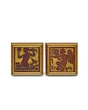 Two Tiles by Grueby Faience Company, one depicting a mermaid looking at a mirror, the other a kneeling cupid with an arrow, glazed earthenware, framed, sold Dec 2023