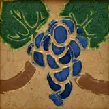 'Grape' Tile by Grueby Faience Company, depicting a cluster of purple grapes, glazed earthenware, impressed mark 'GRUEBY BOSTON', framed, offered Dec 2023