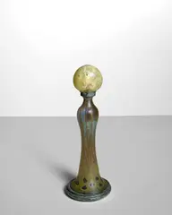 Tiffany Studios, Early 'Peacock' Lamp, favrile glass, patinated bronze, shade engraved 'LCT c5853'