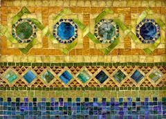 Mosaic Sample Panel by Tiffany Studios, decorated with repeated geometric patterns, favrile glass, framed, sold Dec 2023