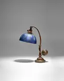 Counter Balance Table Lamp by Tiffany Studios, blue murano favrile glass, patinated bronze, sold Dec 2023