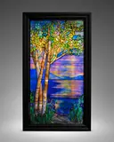Lake Scene and Tree Window, circa 1915, leaded and plated glass