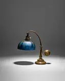 Counter Balance Table Lamp by Tiffany Studios, damascene favrile glass, patinated bronze, sold Dec 2023