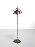 Floor Lamp by Tiffany Studios, selenium red, brown and platinum favrile glass, patinated bronze, sold Dec 2023